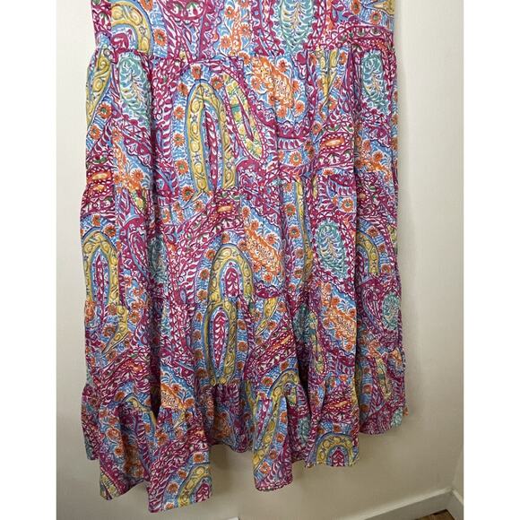 Ralph Lauren Cotton Tiered Maxi Skirt Pink Paisley Boho Beach Size XS / S - 30” - Picture 3 of 10